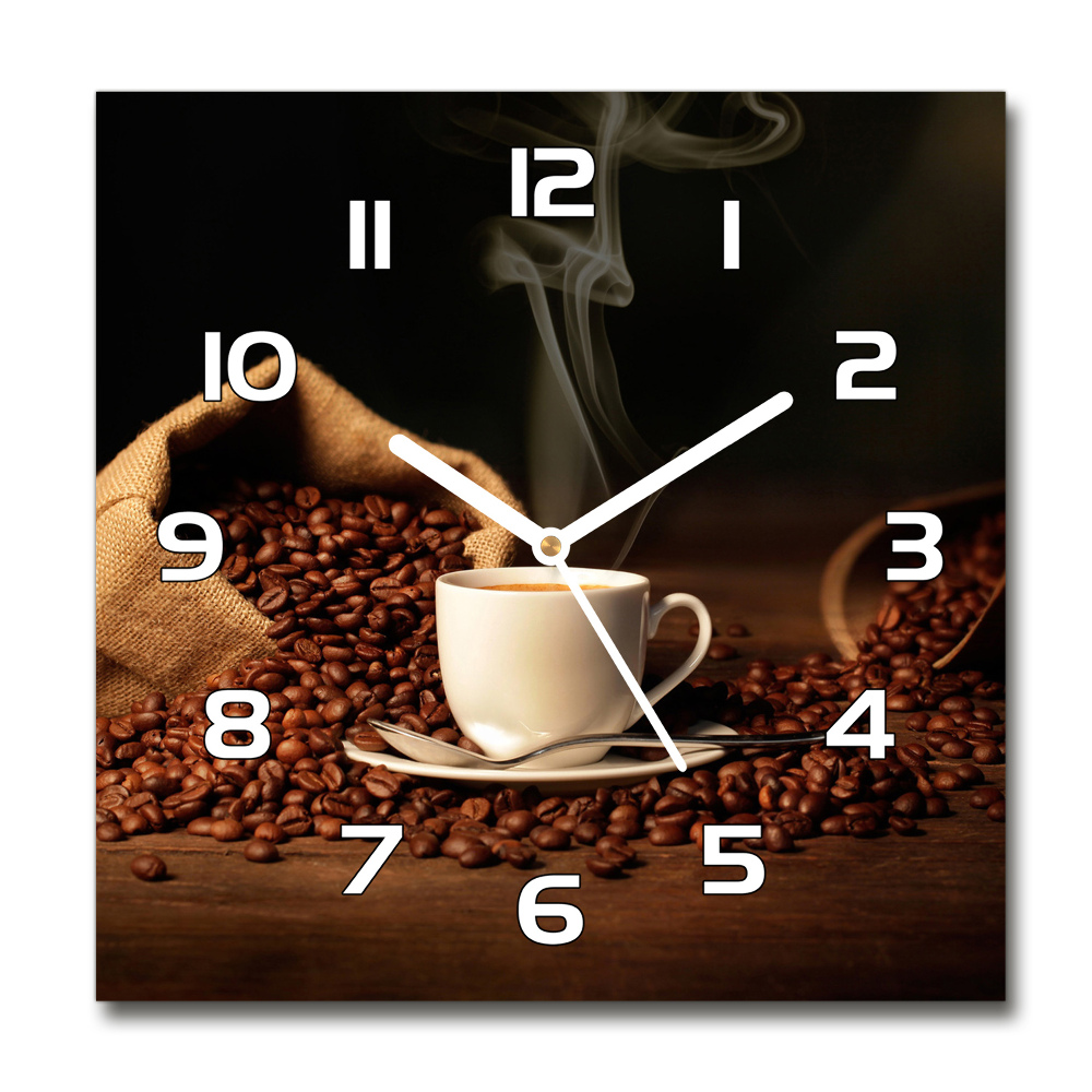 Sklenené hodiny okrúhle Káva v šálke