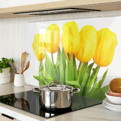 Sklenená doska na krájanie Žlté tulipány na zelenom pozadí