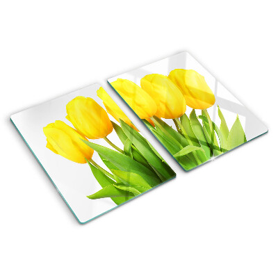 Sklenená doska na krájanie Žlté tulipány na zelenom pozadí
