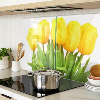 Sklenená doska na krájanie Žlté tulipány na zelenom pozadí