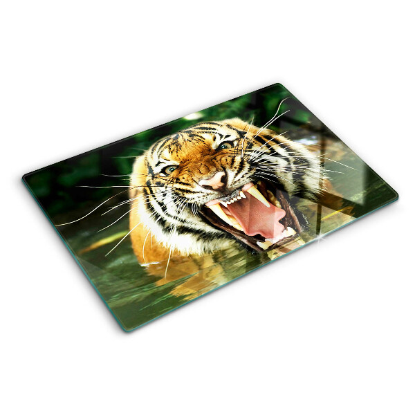 Sklenená doska na krájanie Tiger v útoku