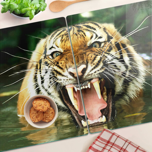 Sklenená doska na krájanie Tiger v útoku