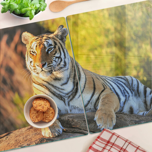 Sklenená doska na krájanie Tiger na pozadí prírody