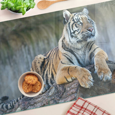Sklenená doska na krájanie Tiger na kmeni stromu