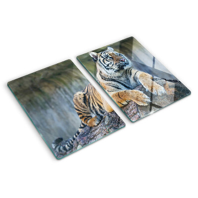 Sklenená doska na krájanie Tiger na kmeni stromu