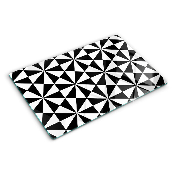 Sklenená doska na krájanie Geometrické trojuholníky v čiernej a bielej farbe