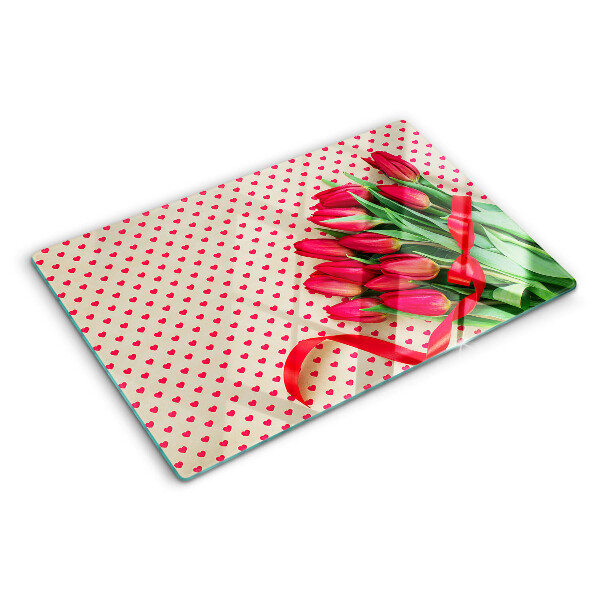 Doska na krájanie Tulipány so srdiečkami a stuhou