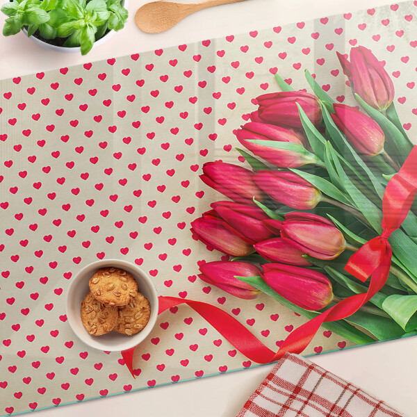 Doska na krájanie Tulipány so srdiečkami a stuhou