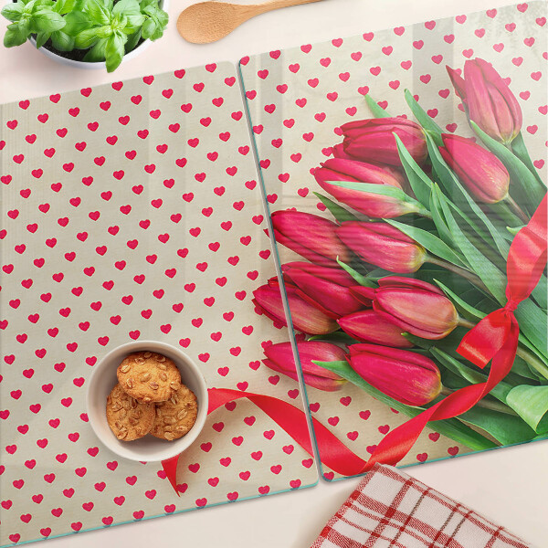 Doska na krájanie Tulipány so srdiečkami a stuhou