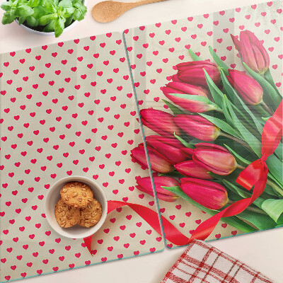 Doska na krájanie Tulipány so srdiečkami a stuhou