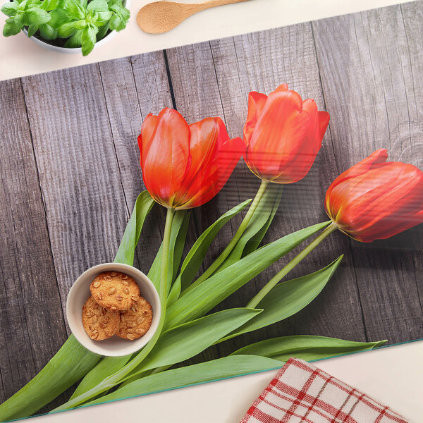 Doska na krájanie Tulipány na drevenom pozadí