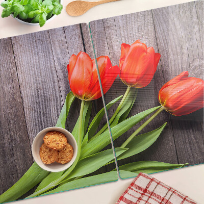 Doska na krájanie Tulipány na drevenom pozadí