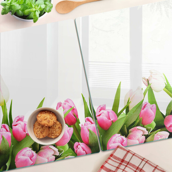 Sklenená doska na krájanie Tulipány v pastelových farbách