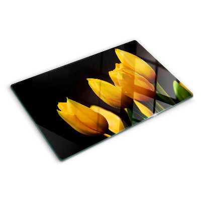 Sklenená doska na krájanie Žlté tulipány na čiernom pozadí