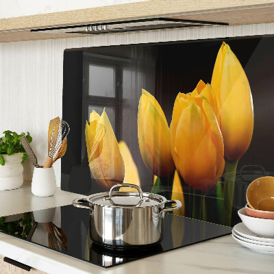 Sklenená doska na krájanie Žlté tulipány na čiernom pozadí