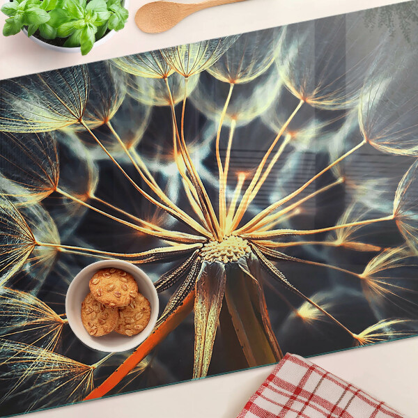 Sklenená doska na krájanie Púpavy v makrofotografii