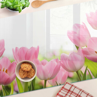 Sklenená doska na krájanie Ružové tulipány v záhrade
