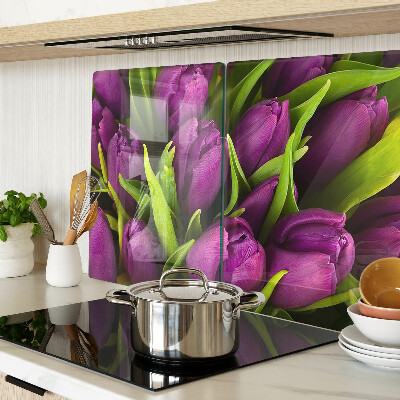 Sklenená doska na krájanie Fialové tulipány so zelenými listami