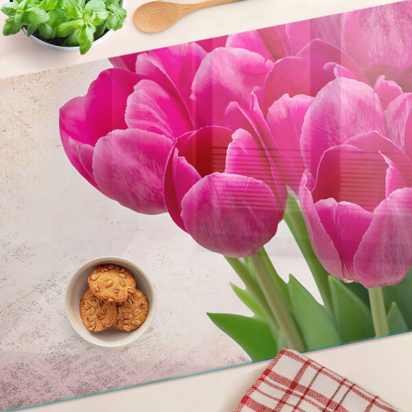 Sklenená doska na krájanie Tulipánové kvety na ružovom pozadí