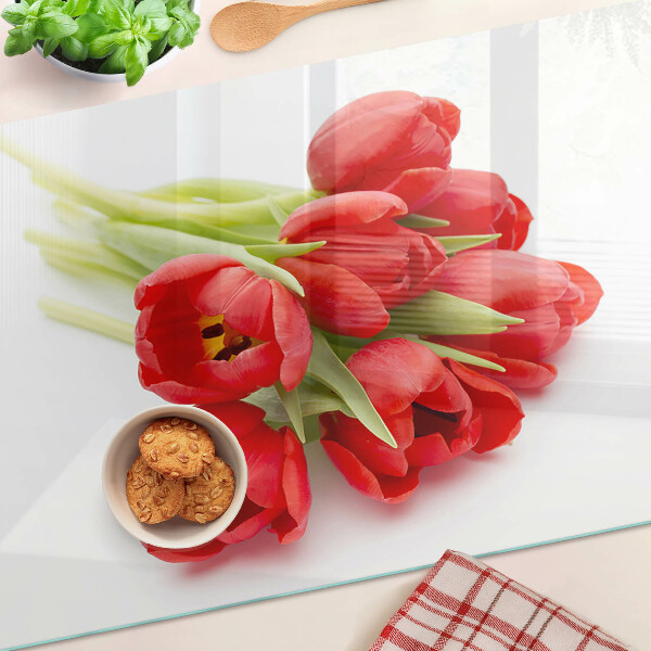 Sklenená doska na krájanie Červené tulipány na bielom pozadí