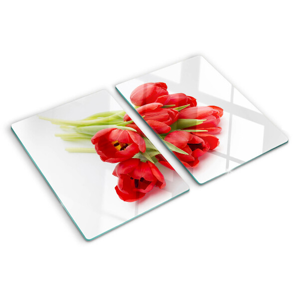 Sklenená doska na krájanie Červené tulipány na bielom pozadí