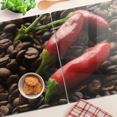 Sklenená doska na krájanie Káva a chilli papričky