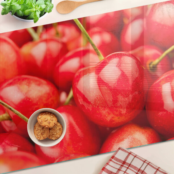 Sklenená doska na krájanie Čerešne na červenom pozadí