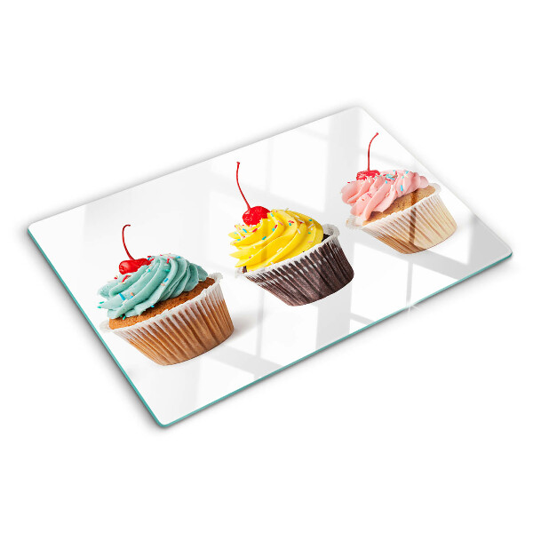 Sklenená doska na krájanie Cupcake so šľahačkou a čerešňami