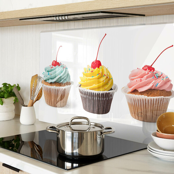 Sklenená doska na krájanie Cupcake so šľahačkou a čerešňami