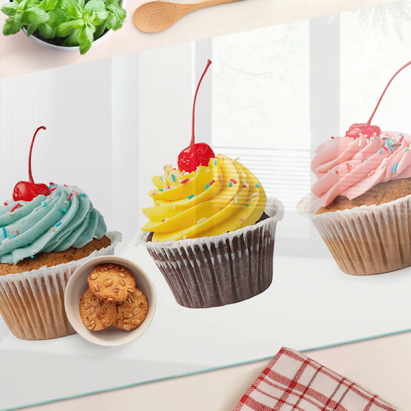 Sklenená doska na krájanie Cupcake so šľahačkou a čerešňami