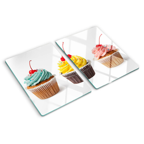 Sklenená doska na krájanie Cupcake so šľahačkou a čerešňami