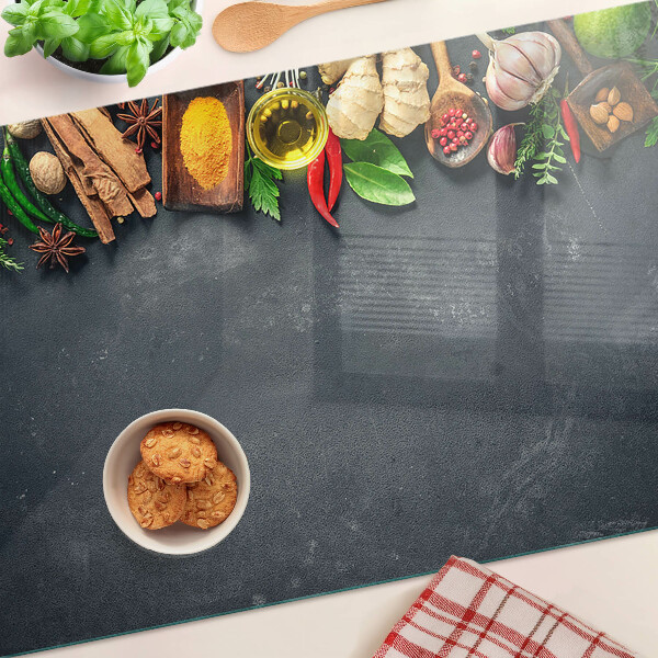 Sklenená doska na krájanie Kuchynské korenie a ingrediencie