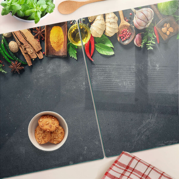 Sklenená doska na krájanie Kuchynské korenie a ingrediencie
