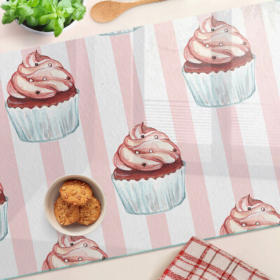 Sklenená doska na krájanie Cupcakes s ružovými pruhmi
