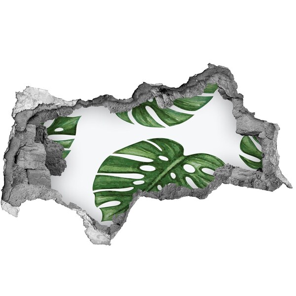 Nálepka 3D diera na stenu betón Monstera