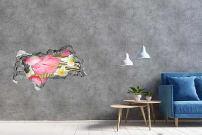 Nálepka 3D diera na stenu Tropické kvety