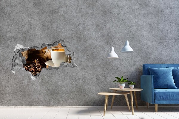 Nálepka 3D diera samolepiaca Káva a čerstvý chlieb