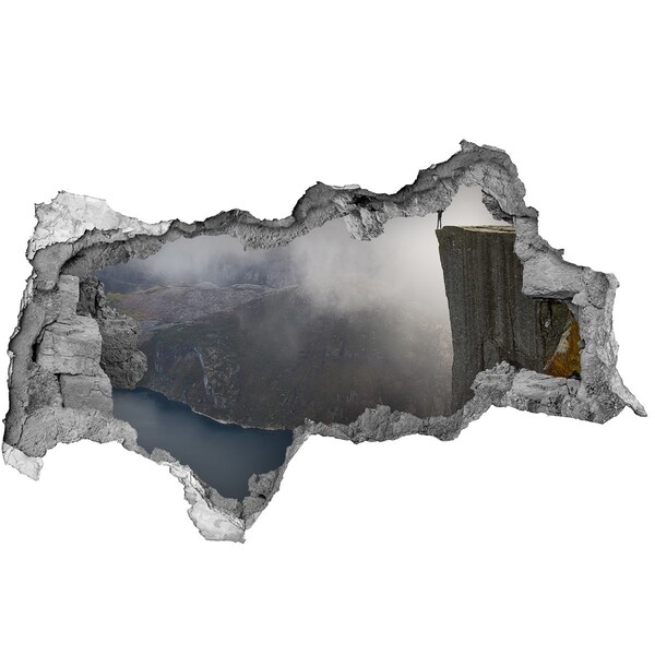 Diera 3D v stene nálepka Výhľad z útesu nad fjordom