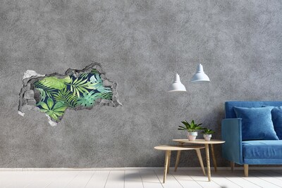 Nálepka 3D diera na stenu Tropické listy