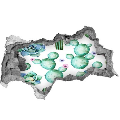 Nálepka 3D diera na stenu betón Kaktusy v diere v stene