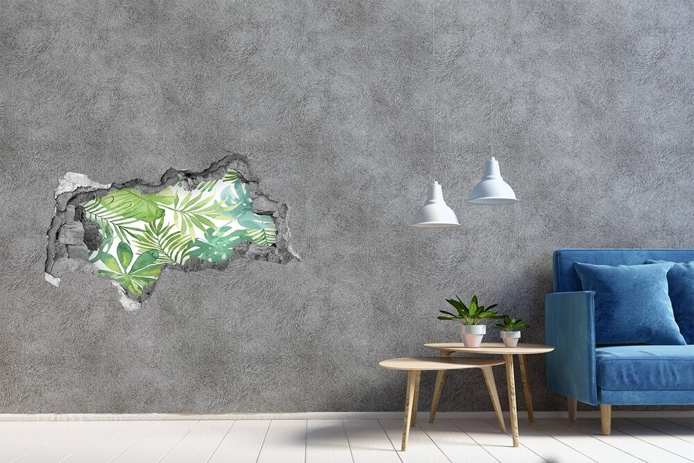 Nálepka 3D diera na stenu Tropické listy