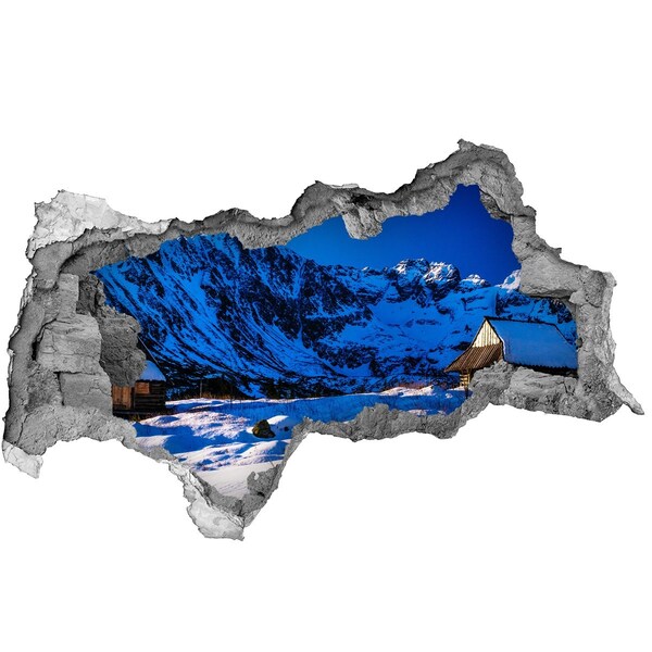 Diera 3D v stene nálepka Zimná chata v horách