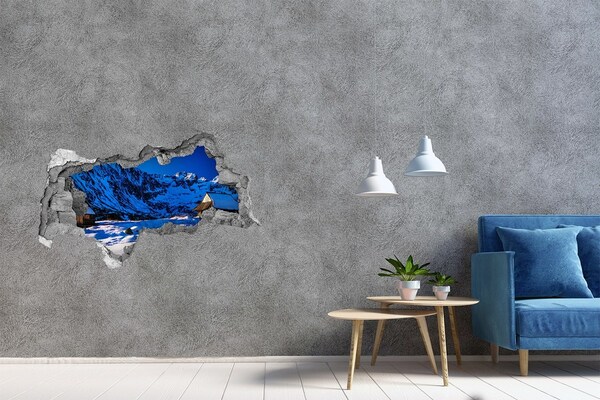 Diera 3D v stene nálepka Zimná chata v horách