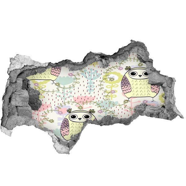 Samolepiaca nálepka na stenu Diera v stene so sovou a kvetmi