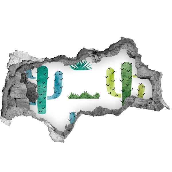Nálepka 3D diera na stenu betón Zelená krajina s kaktusmi