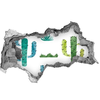Nálepka 3D diera na stenu betón Zelená krajina s kaktusmi