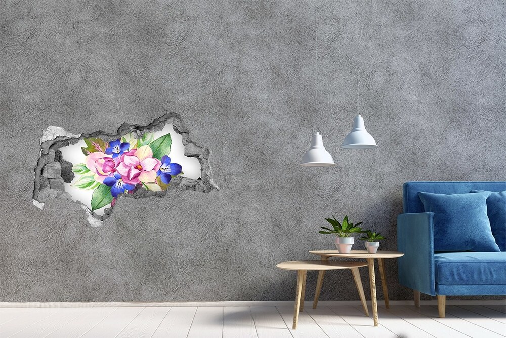 Nálepka 3D diera na stenu Kytica kvetov