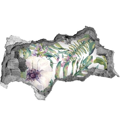 Nálepka 3D diera na stenu Paprade a kvety