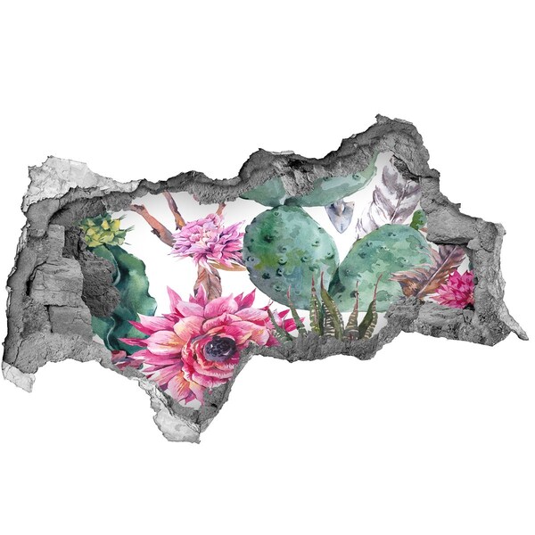 Nálepka 3D diera na stenu betón Kvetinová oáza za múrom