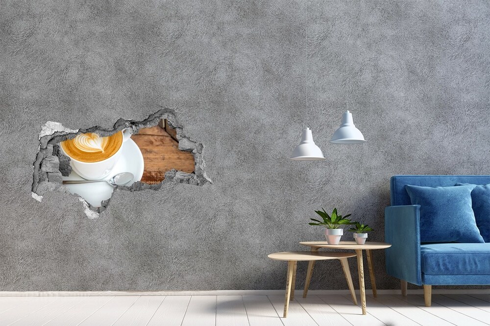 Nálepka 3D diera na stenu Káva v šálke